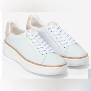 COLE HAAN Women’s Grand Pro Topspin Leather Sneaker In White/Dove Sz 9.5C ✨NIB✨